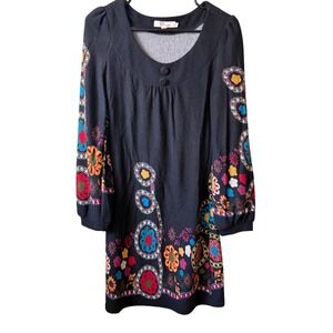 Aryeh Black Long Sleeve Boho Floral Mini Dress Women's Size S